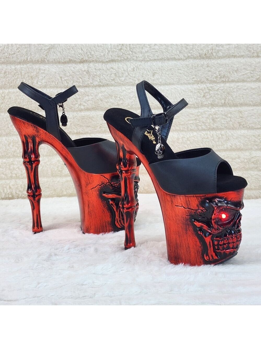 NIB Rapture Black Matte Red Skull & Bones 8" High Heel Platform Shoes